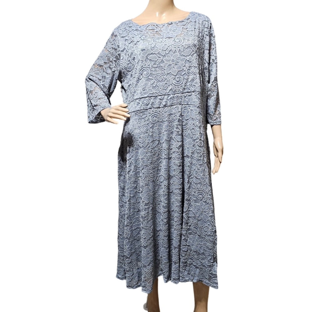 Women's Light Blue Lace Long Sleeve Maxi Dress